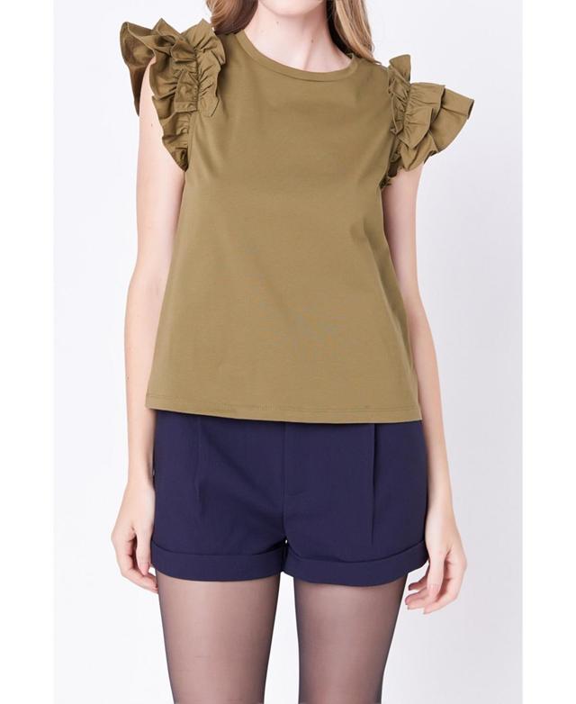 English Factory Ruffle Sleeve Mix Media Cotton Top Product Image