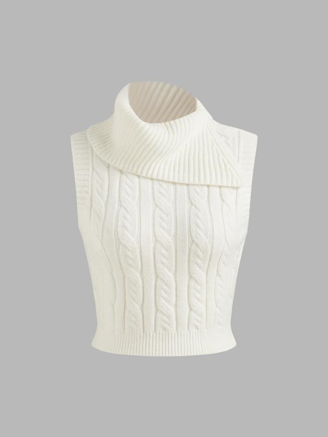 Cable Knit High Neck Solid Crop Vest Product Image