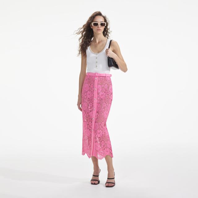 Pink Lace Midi Skirt Product Image