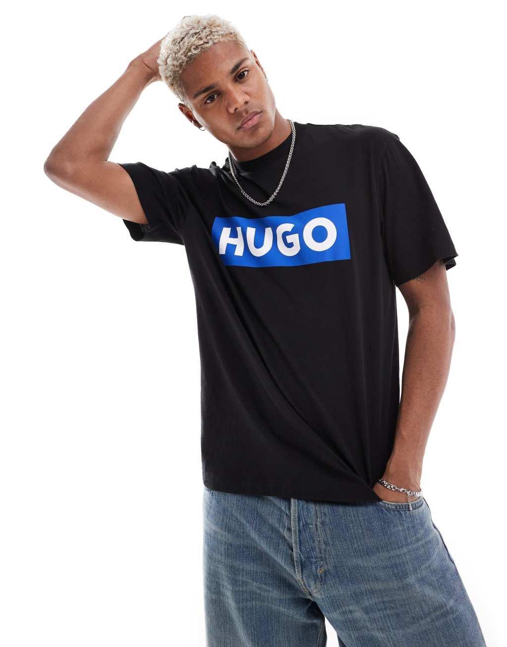 HUGO BLUE relaxed logo tee in black Product Image