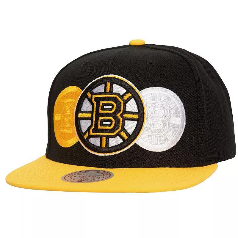 Mens Mitchell & Ness Boston Bruins Soul Triple Up Snapback Hat Product Image