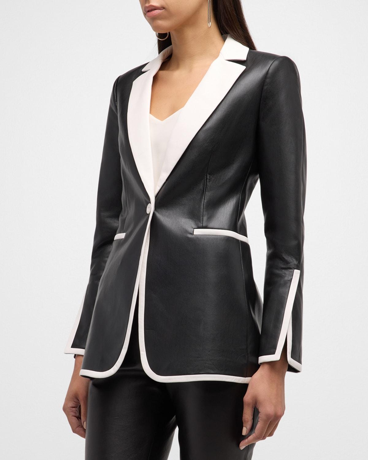 Breann Vegan Leather Contrast Trim Blazer Product Image