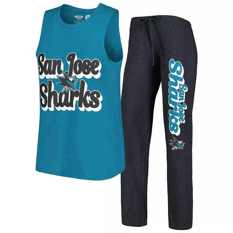 Womens Concepts Sport Teal/Black San Jose Sharks Meter Muscle Tank Top & Pants Sleep Set Product Image