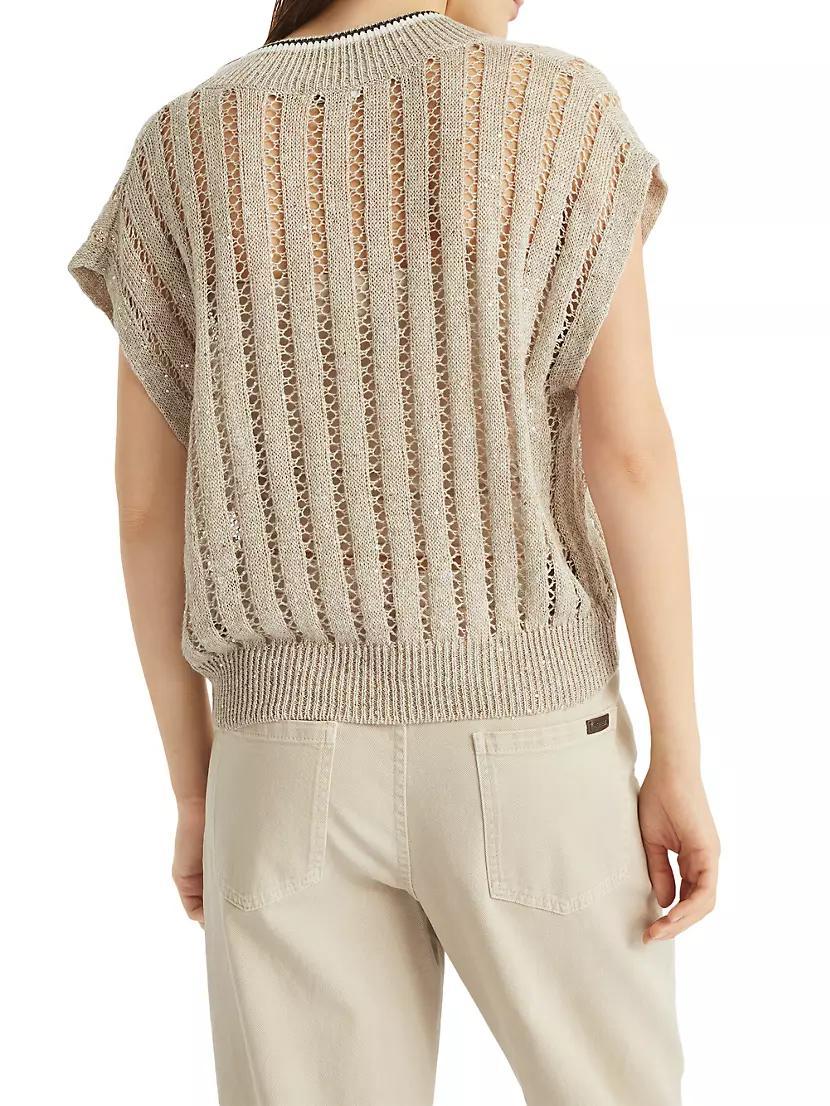 Linen Dazzling Ribbed Net Knit T-Shirt product image