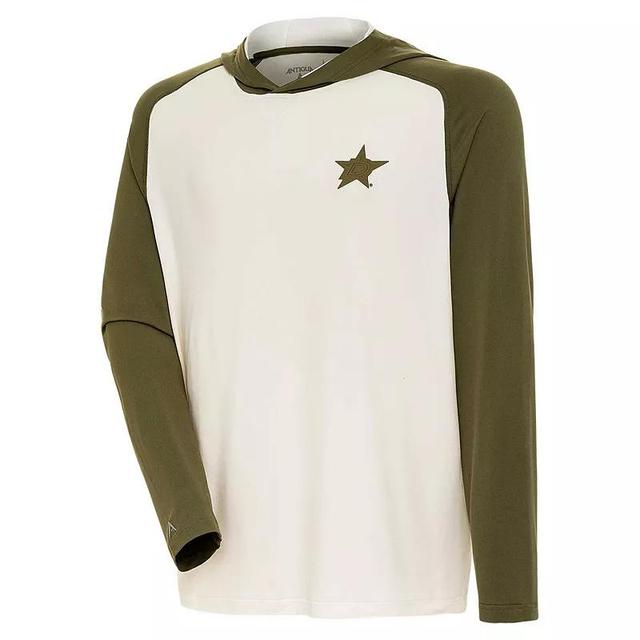 Mens Antigua Cream Dallas Stars Intrepid Sand Long Sleeve Hoodie T-Shirt Product Image