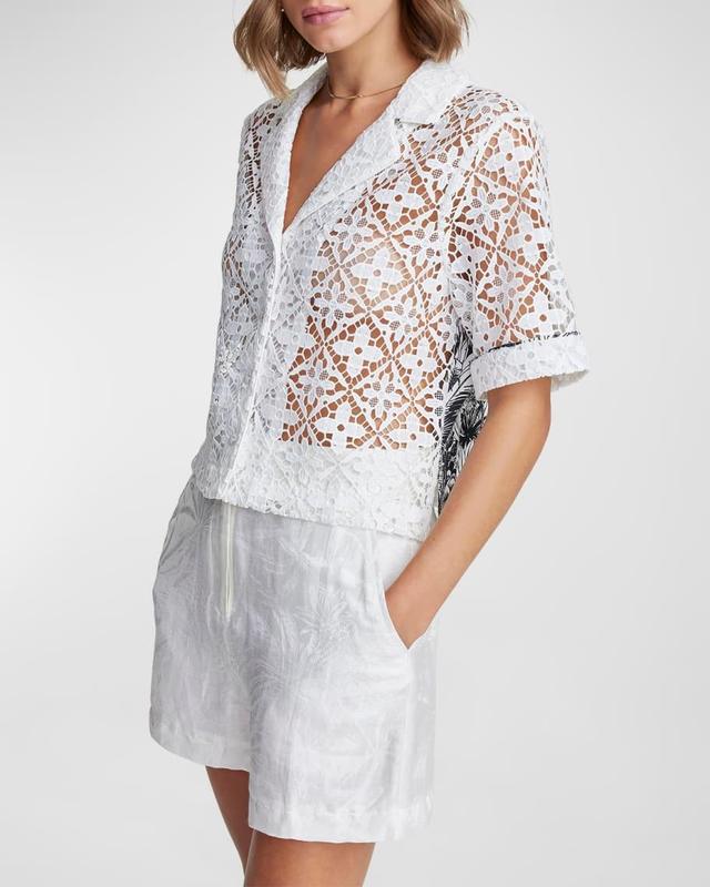 Gemma Botanical-Print Woven Lace Shirt Product Image