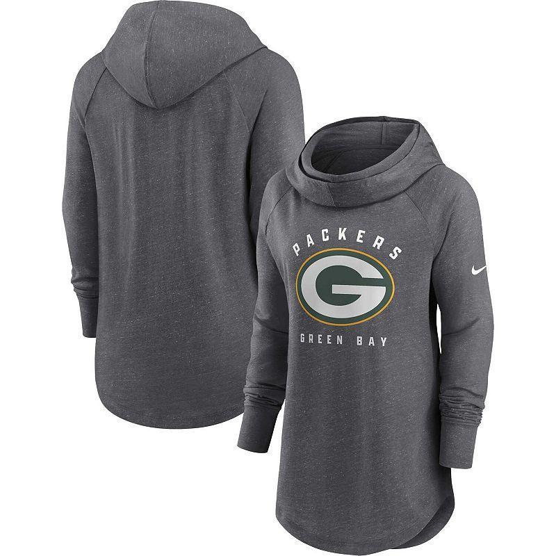 Womens Nike Heather Charcoal Green Bay Packers Raglan Funnel Neck Pullover Hoodie Product Image