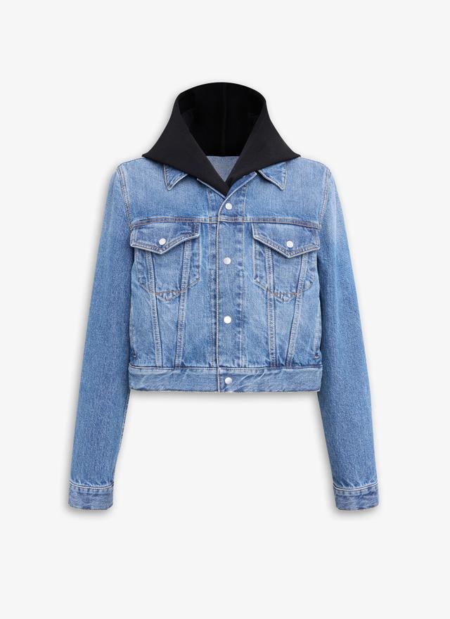 BLEU VINTAGE DENIM  JACKET WITH KNITTED HOOD Product Image