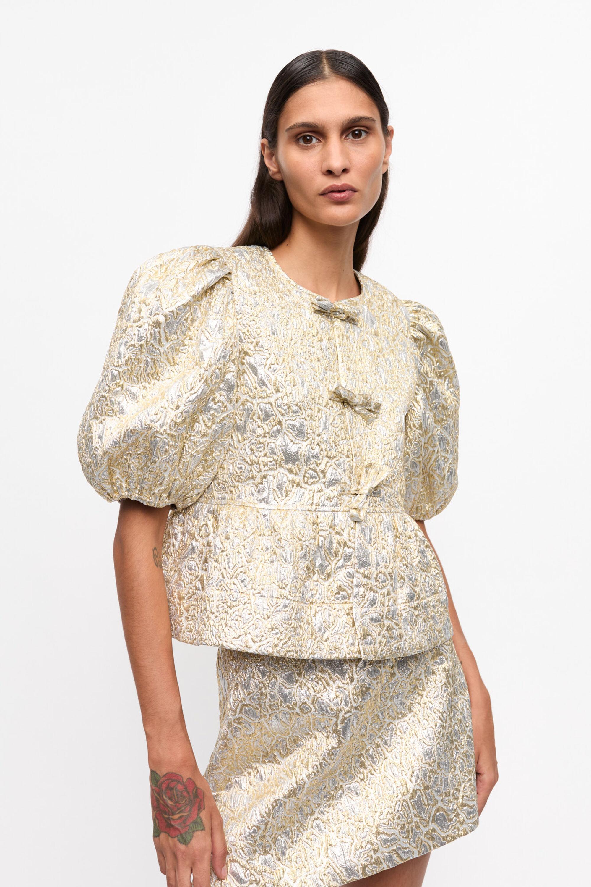 Gold and Silver Peplum Tie String Blouse Product Image