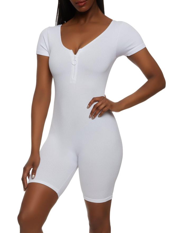 Womens Ribbed Knit Half Zip Romper Product Image