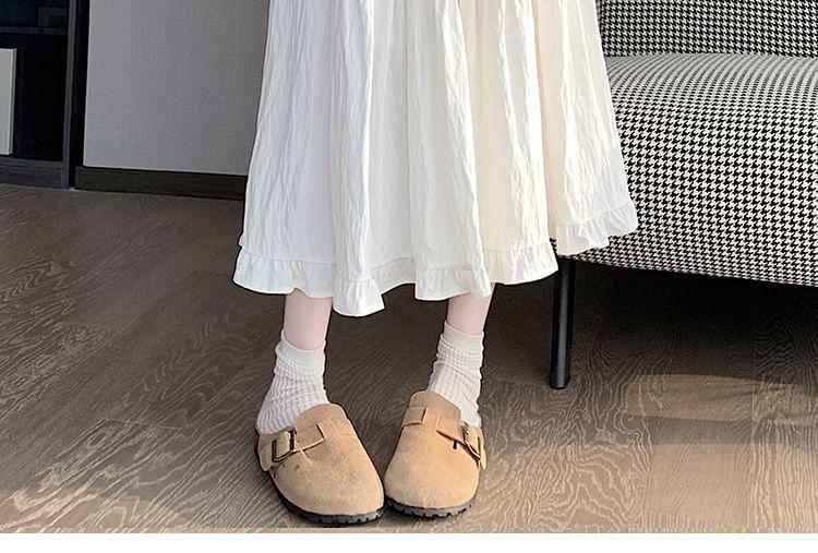 Elastic Waist Plain Tiered Ruffle Trim Midi A-Line Skirt Product Image