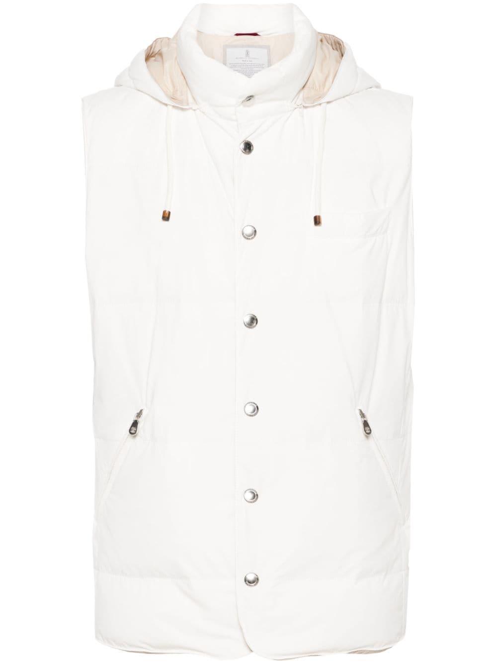 Hooded Down Gilet In White Product Image