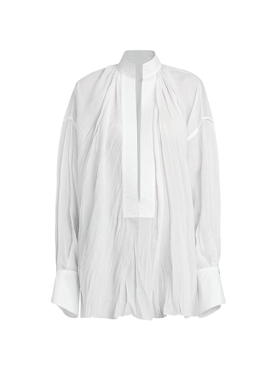 Womens Oversized Pleated Silk-Blend Blouse Product Image