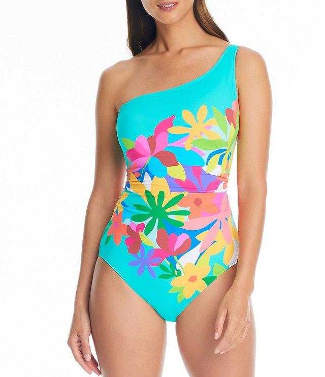 Bleu Rod Beattie Away We Go Floral Placed Print One Shoulder One Piece Swimsuit Product Image