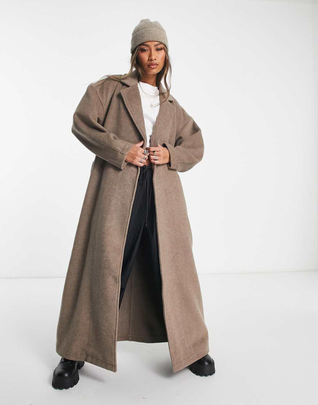 Object wool blend belted coat in oatmeal  Product Image