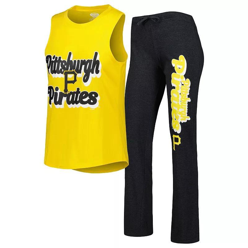 Womens Concepts Sport Heather Black/Gold Pittsburgh Pirates Wordmark Meter Muscle Tank Top & Pants Sleep Set Product Image