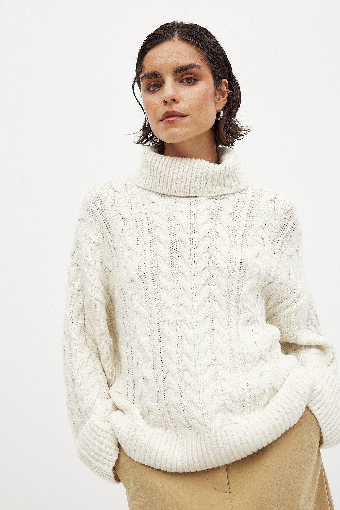 Turtle Neck Knitted Cable Sweater Product Image