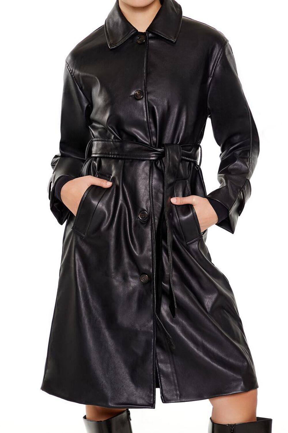 Faux Leather Tie-Waist Trench Coat | Forever 21 Product Image