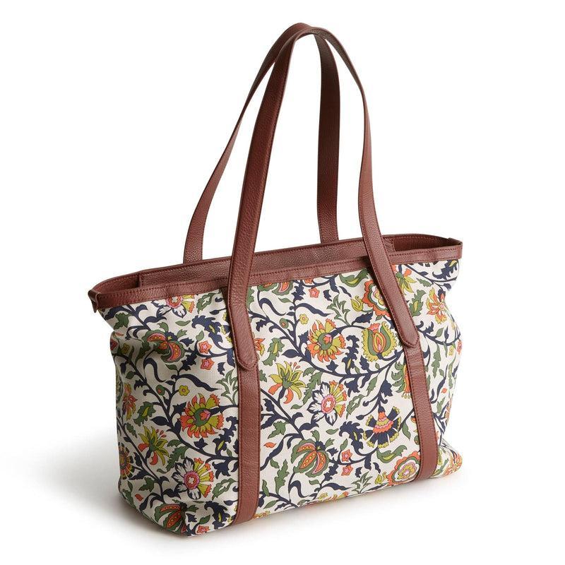 Vera Bradley Hathaway Tote Bag Women in Marrakesh Vines Pumice Stone Orange/White Product Image