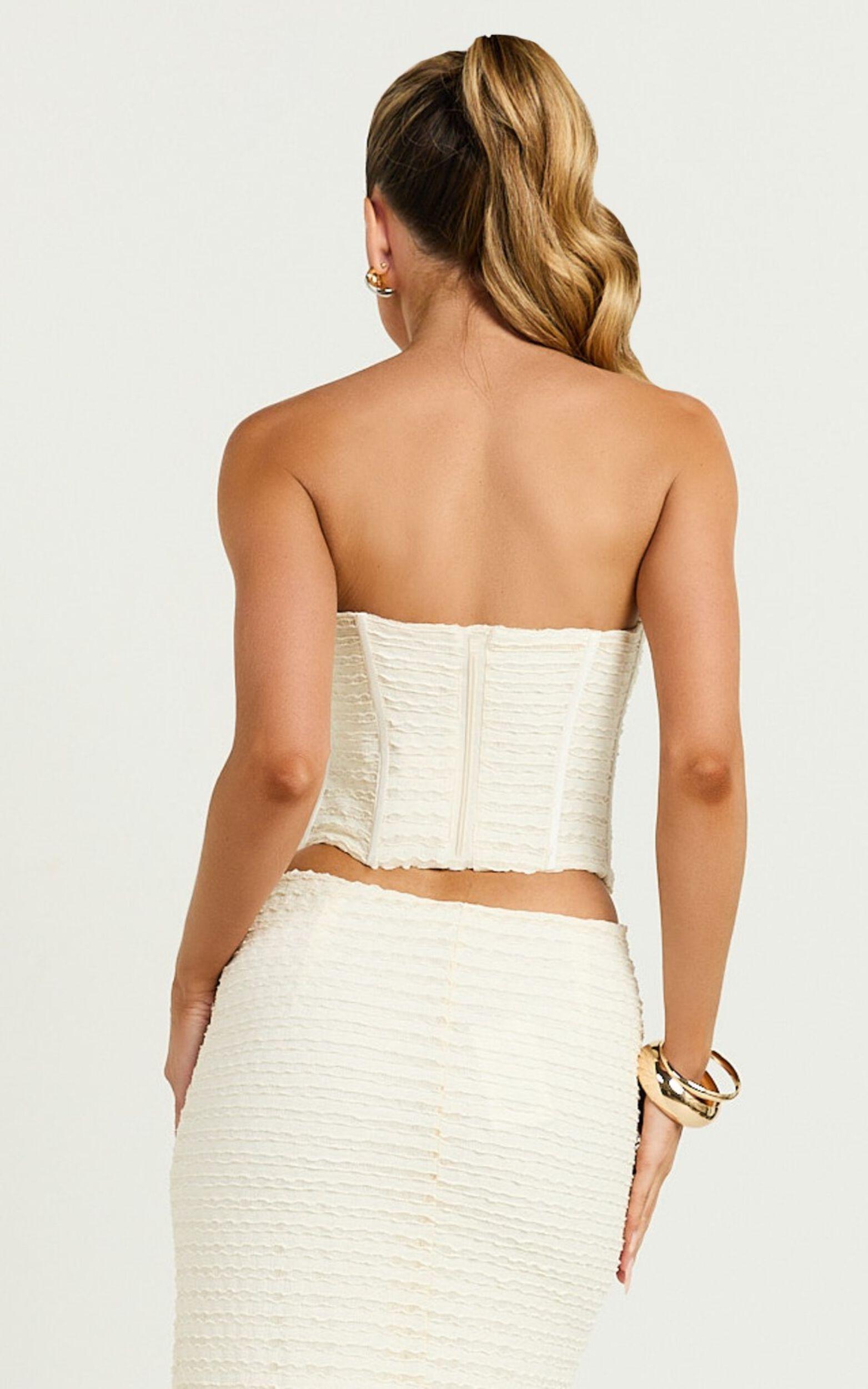 Christina Top - Crochet Bustier Corset Top in Cream Product Image