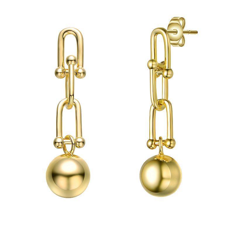 14k Gold Plated Link Bead Linear Drop Earrings, Womens, Yellow Product Image