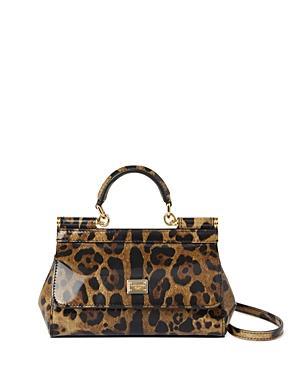 Womens Small Leopard-Print Patent Leather Top Handle Bag Product Image