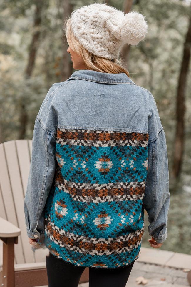 Desert Nights Southwestern Printed Medium Wash Denim Jacket FINAL SALE Product Image