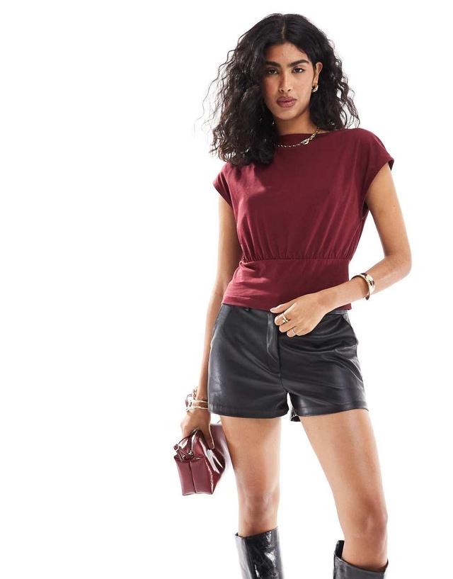 ASOS DESIGN cinched waist top in burgundy Product Image