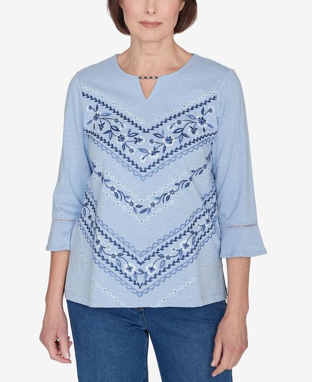 Scottsdale Women's Floral Chevron Beaded Split Neck Top Product Image