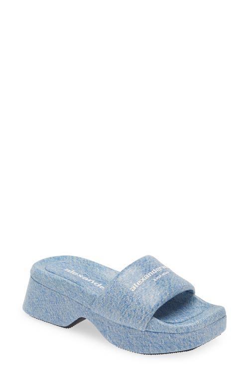 Alexander Wang Womens Float Denim Print Leather Platform Side Sandals Product Image