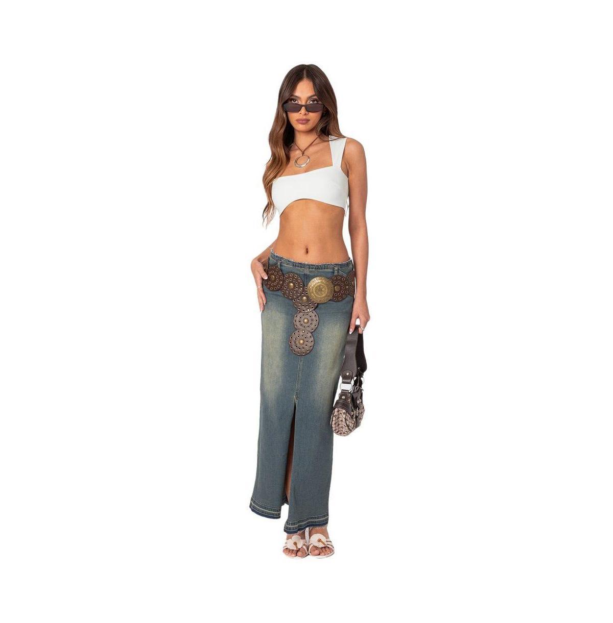 Edikted Womens Lexy Washed Denim Maxi Skirt Product Image