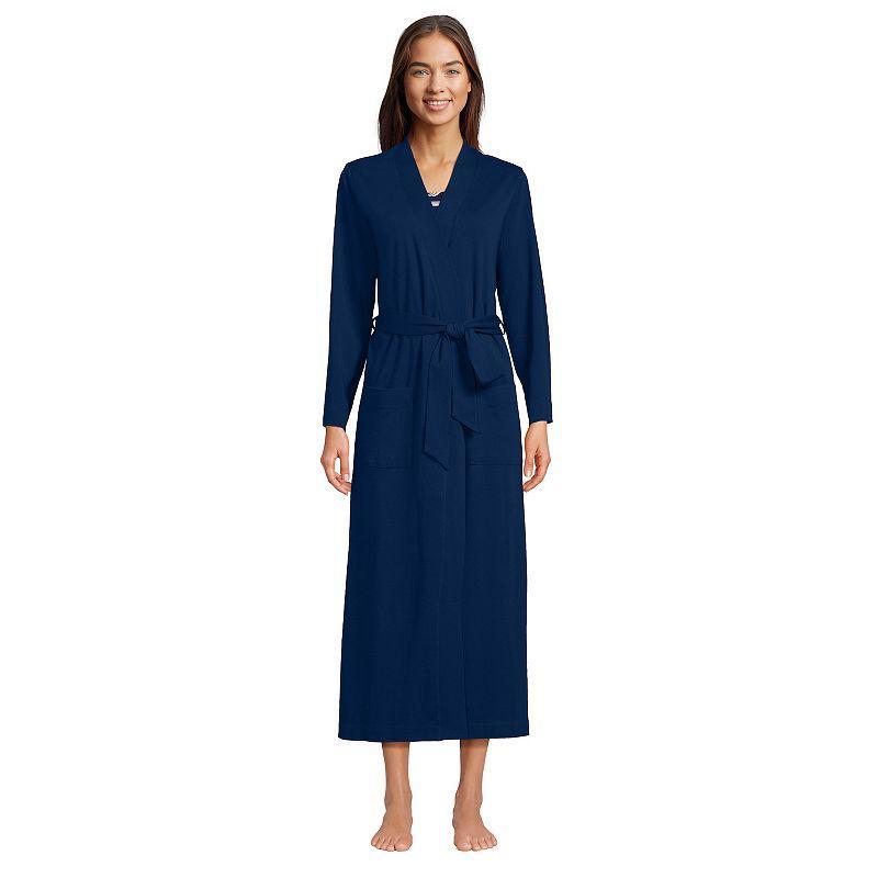 Petite Lands End Cotton Wrap Robe, Womens Blue Product Image