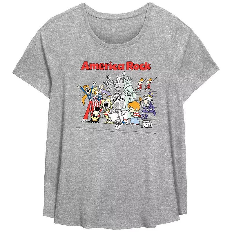 Disneys Schoolhouse Rock! America Rock Plus Size Flowy Graphic Tee, Womens Grey Gray Product Image