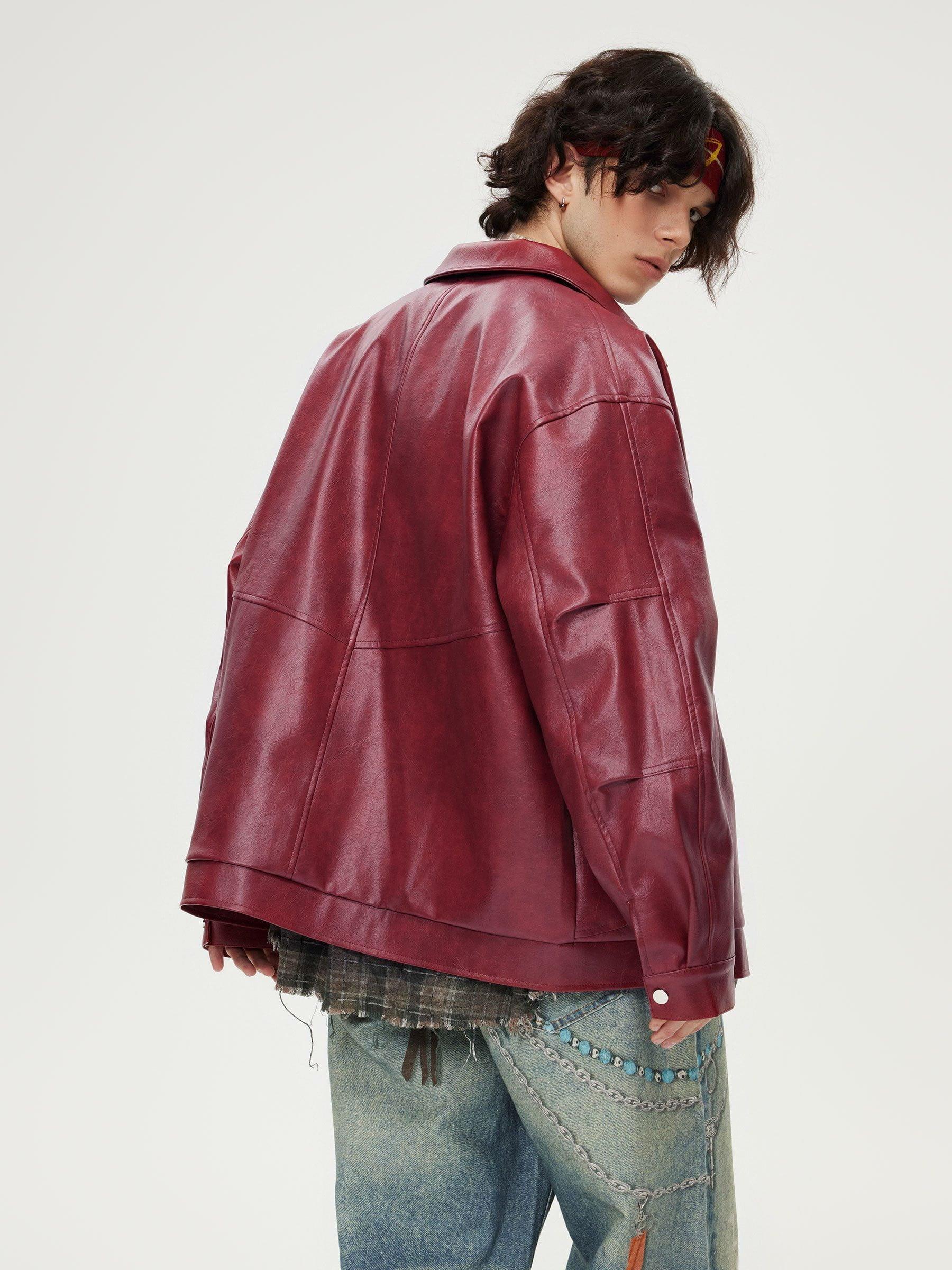 Aelfric Eden Vintage Burgundy Essential Faux Leather Jacket Product Image