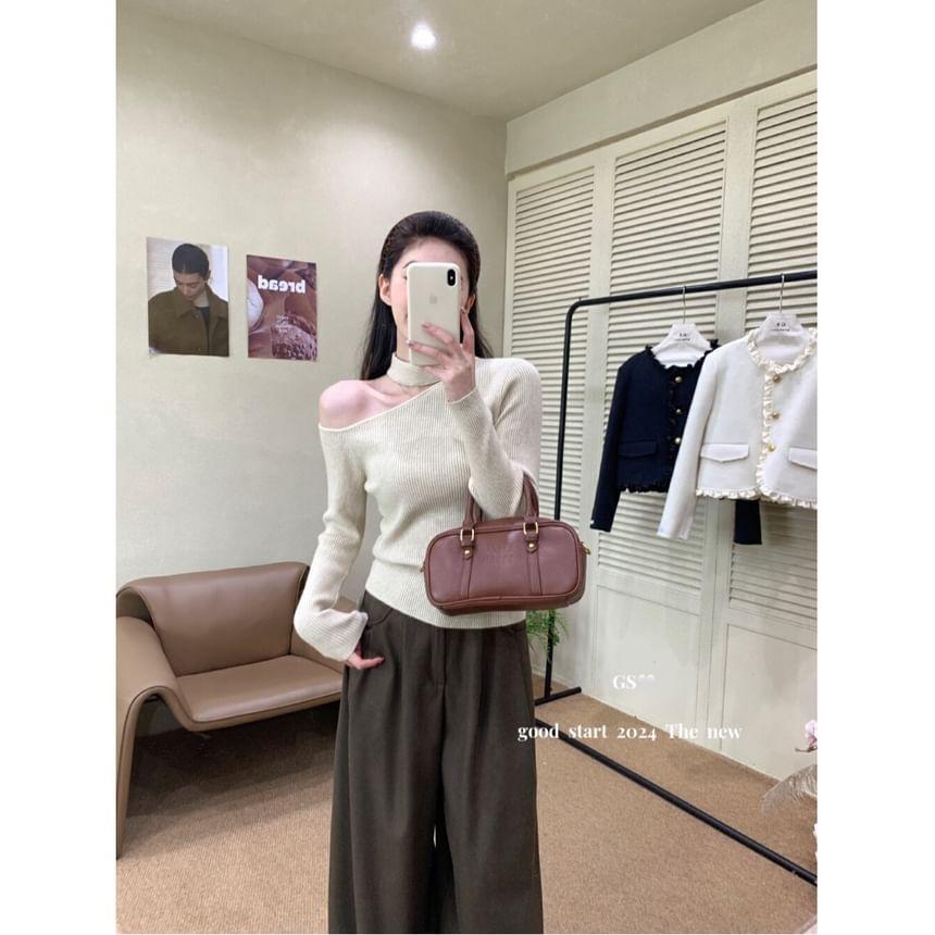 One-Shoulder Plain Sweater Product Image