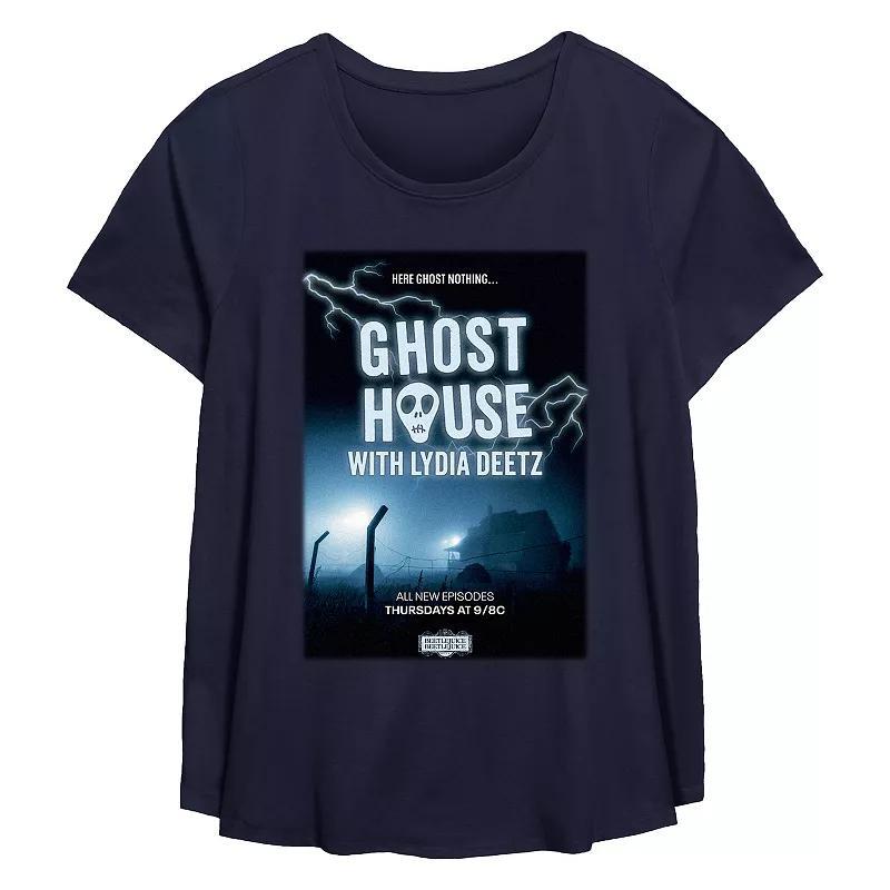 Plus Size Beetlejuice 2 Ghost House All New Episodes Flowy Graphic Tee, Womens Blue Product Image