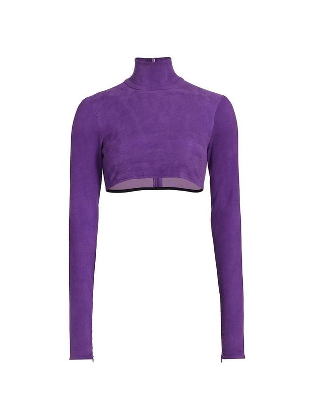 LaQuan Smith Mock Neck Long Sleeve Suede Crop Top Product Image