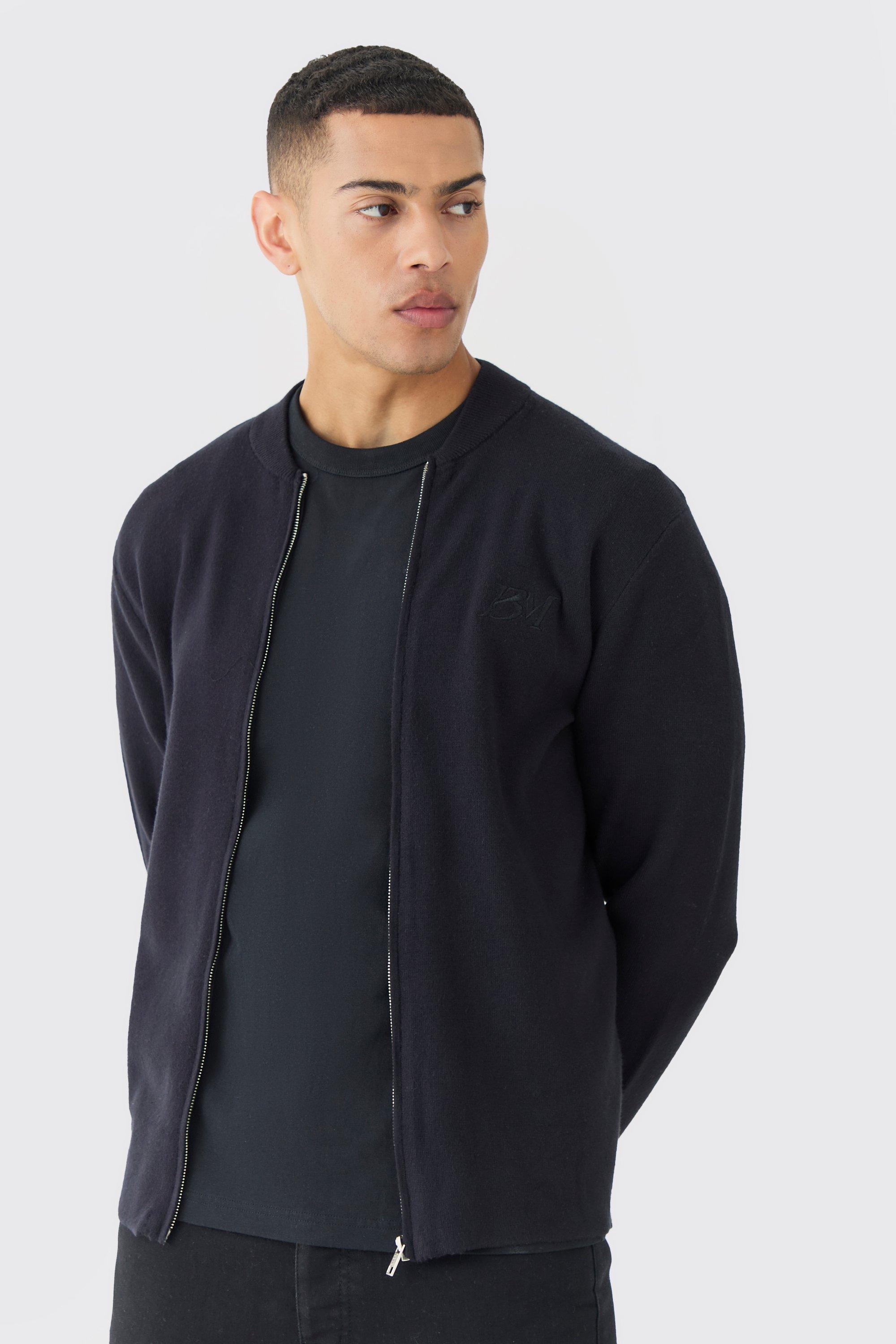 Regular Fit Man Branded Knitted Bomber | boohooMAN USA Product Image