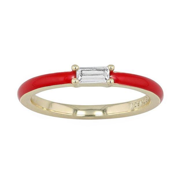 14k Gold Over Silver Cubic Zirconia & Enamel Stacking Ring, Womens, Red Product Image