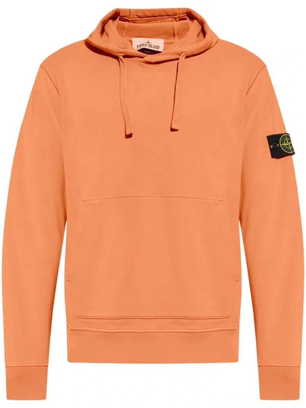 STONE ISLAND Logo Patch Drawstring Hoodie In Orange Product Image