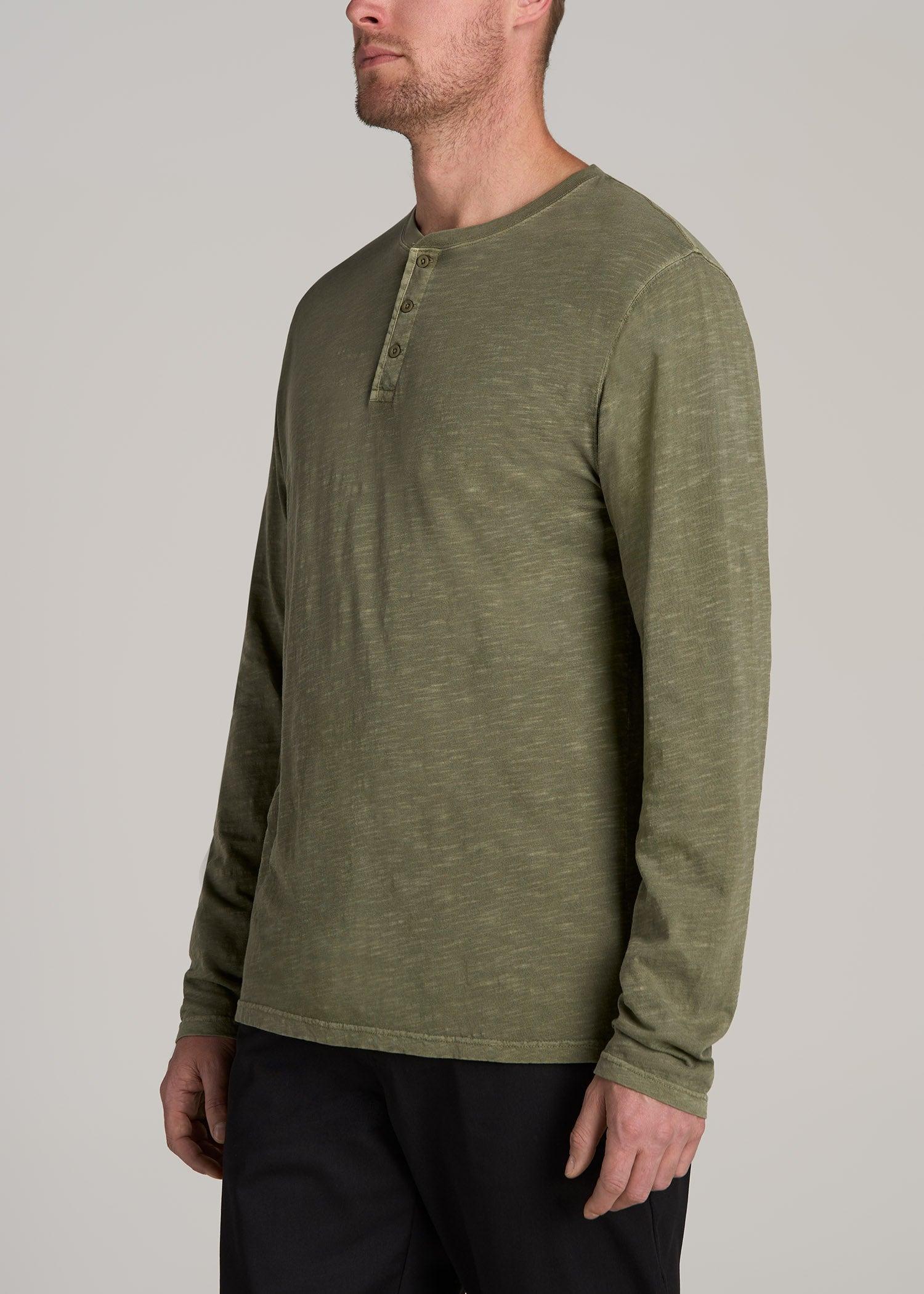 LJ&S Vintage Washed Slub Men's Tall Henley Shirt in Vintage Moss Green Male Product Image