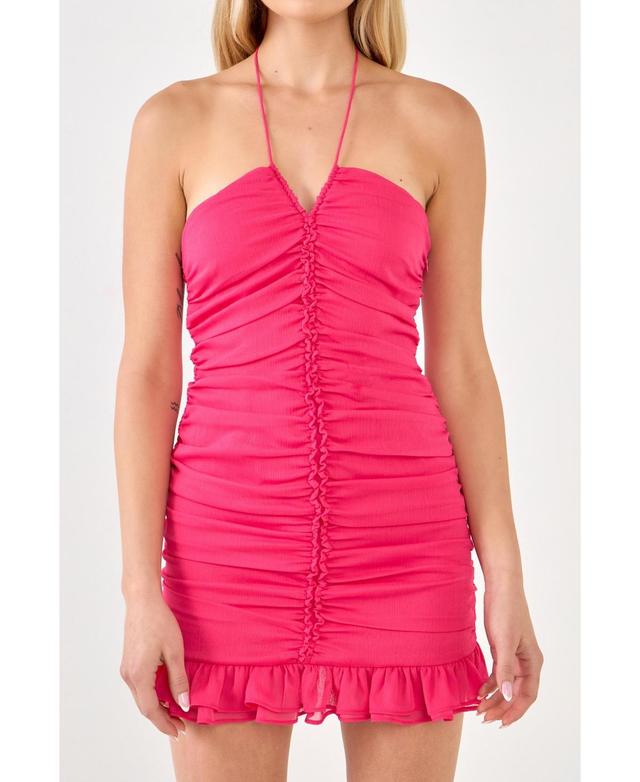 endless rose Womens Ruched Halter Mini Dress Product Image