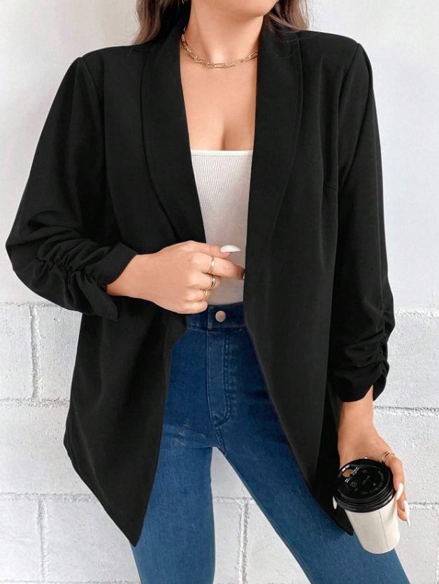 Plus Size Shawl Lapel Plain Open Front Blazer Product Image