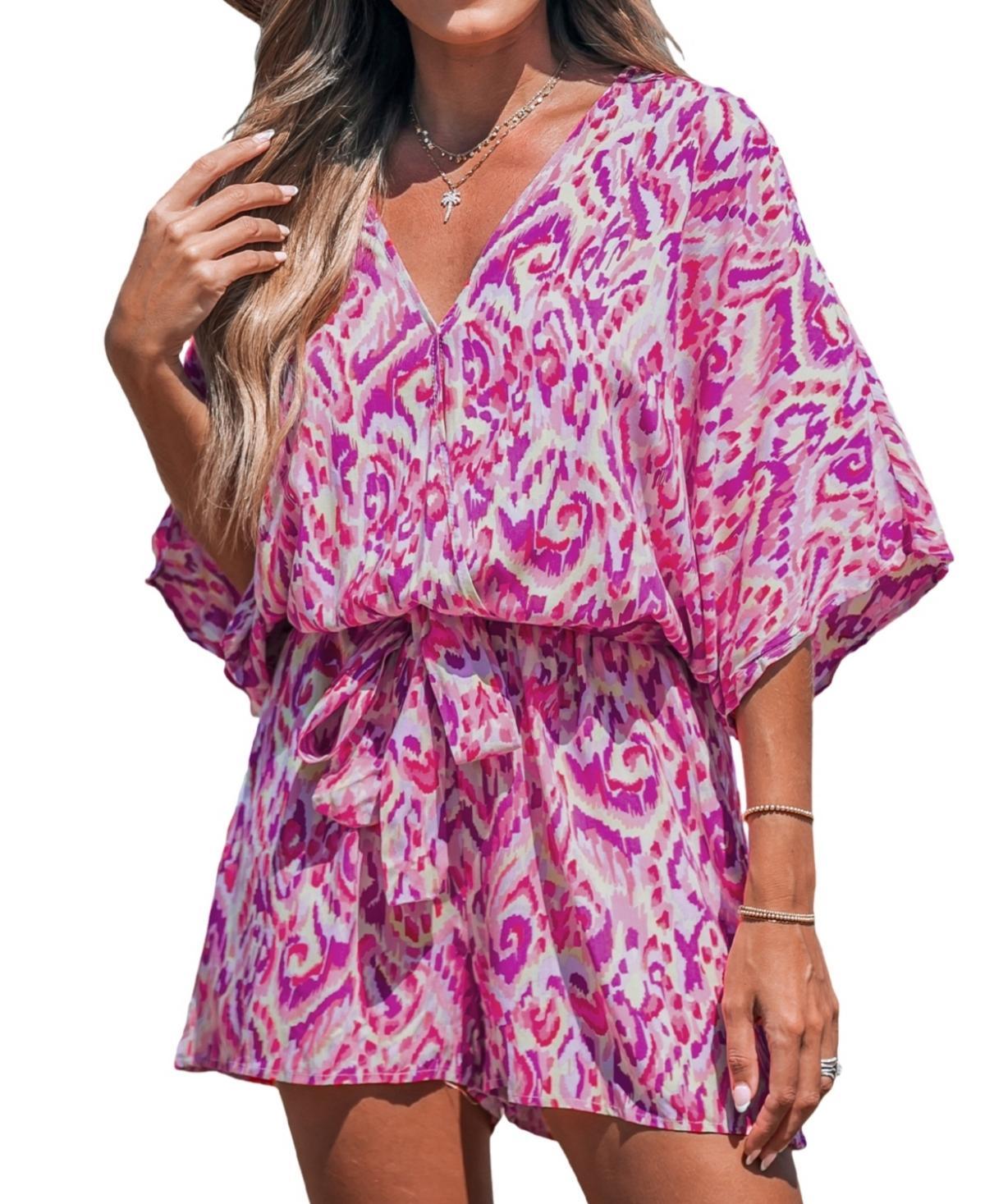 Cupshe Womens Pink Plunging Loose Leg Romper Product Image