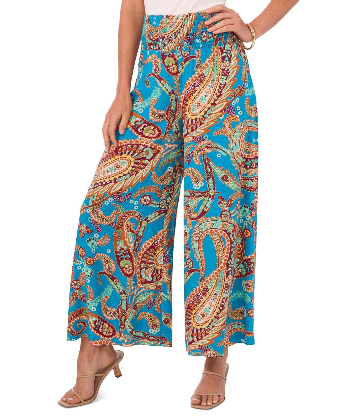 Vince Camuto Womens Paisley Smocked-Waist Wide-Leg Pants Product Image