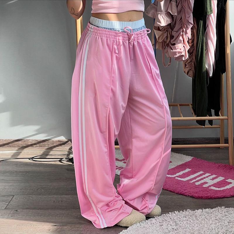 Low Waist Striped Loose-Fit Wide-Leg Sweatpants Product Image