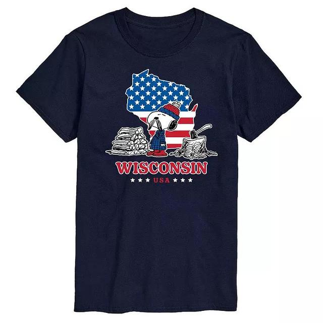 Mens Peanuts Snoopy Wisconsin Americana Graphic Tee Blue Product Image