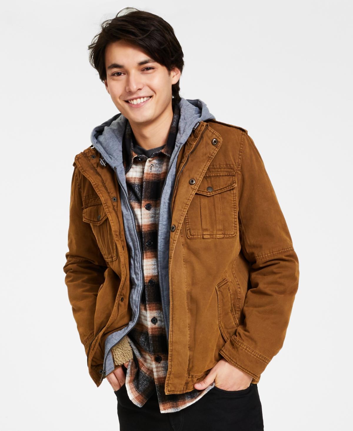 Men’s Sherpa Lined Two Pocket Hooded Trucker Jacket Product Image