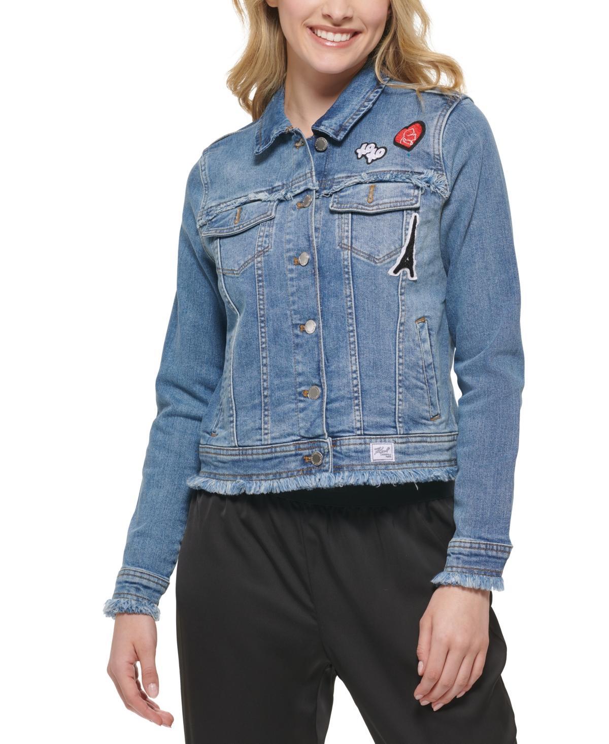 Karl Lagerfeld Paris Womens Denim Jacket with Patches Product Image