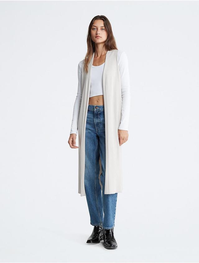 Calvin Klein Womens Sleeveless Duster Cardigan - White - XS Product Image